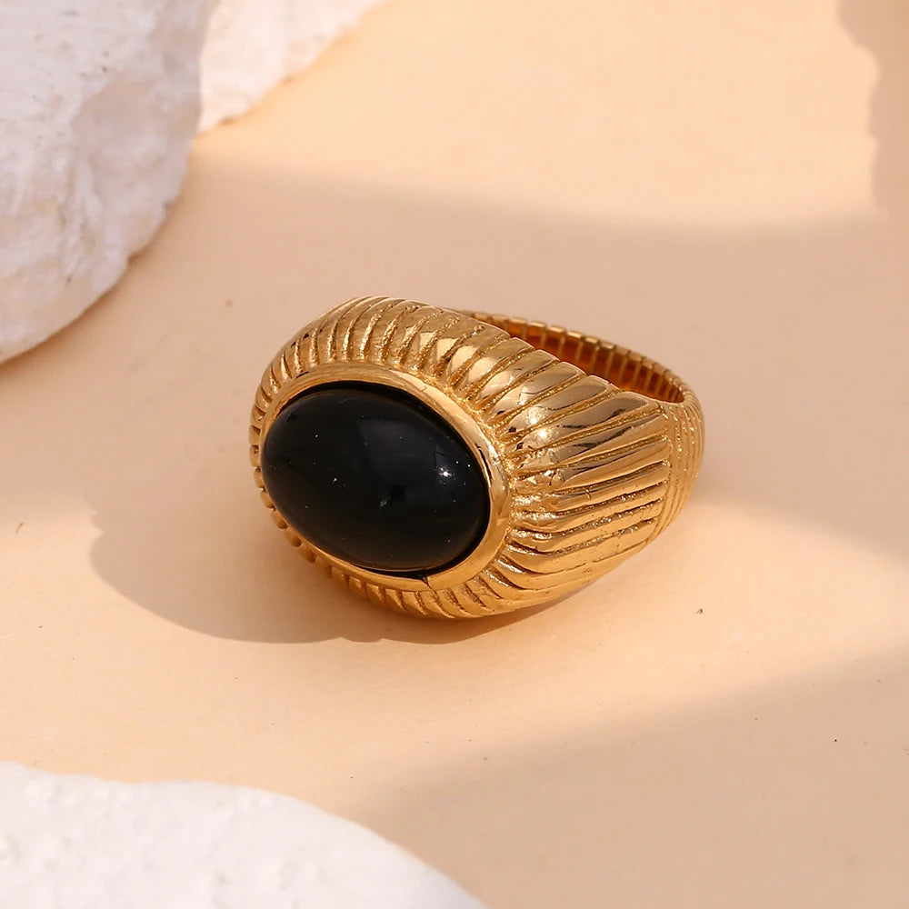 Oval Black Agate Stripe Ring