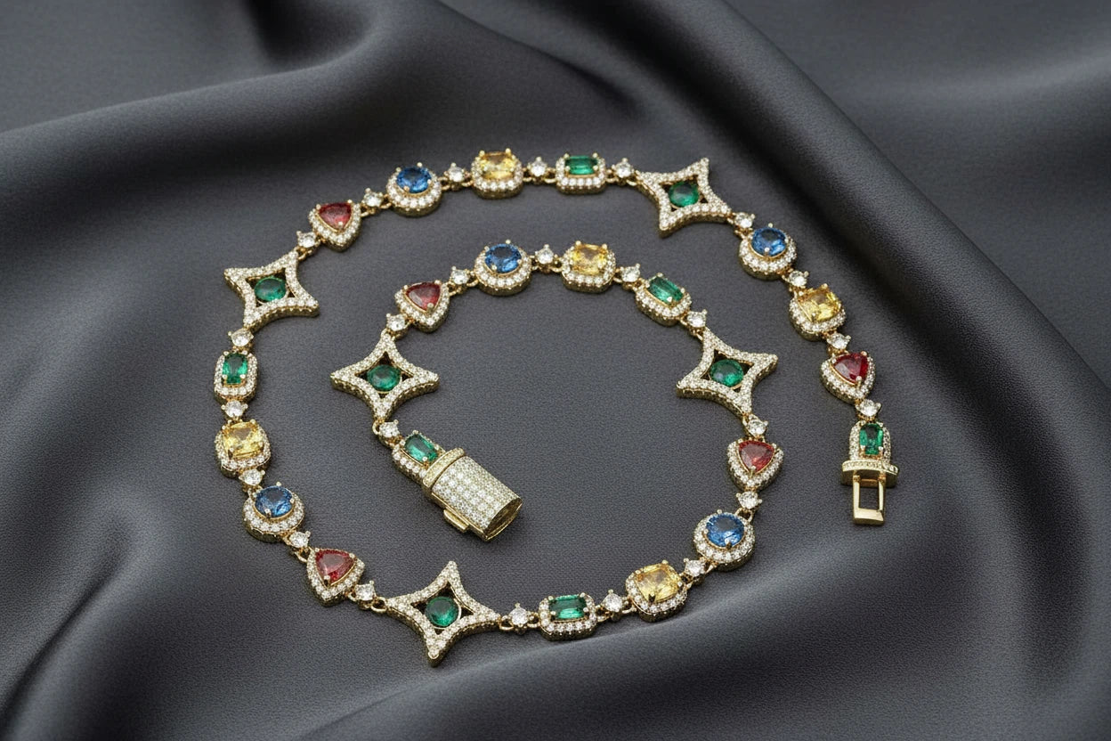 Colorful Gemstones Chain Necklace & Bracelet