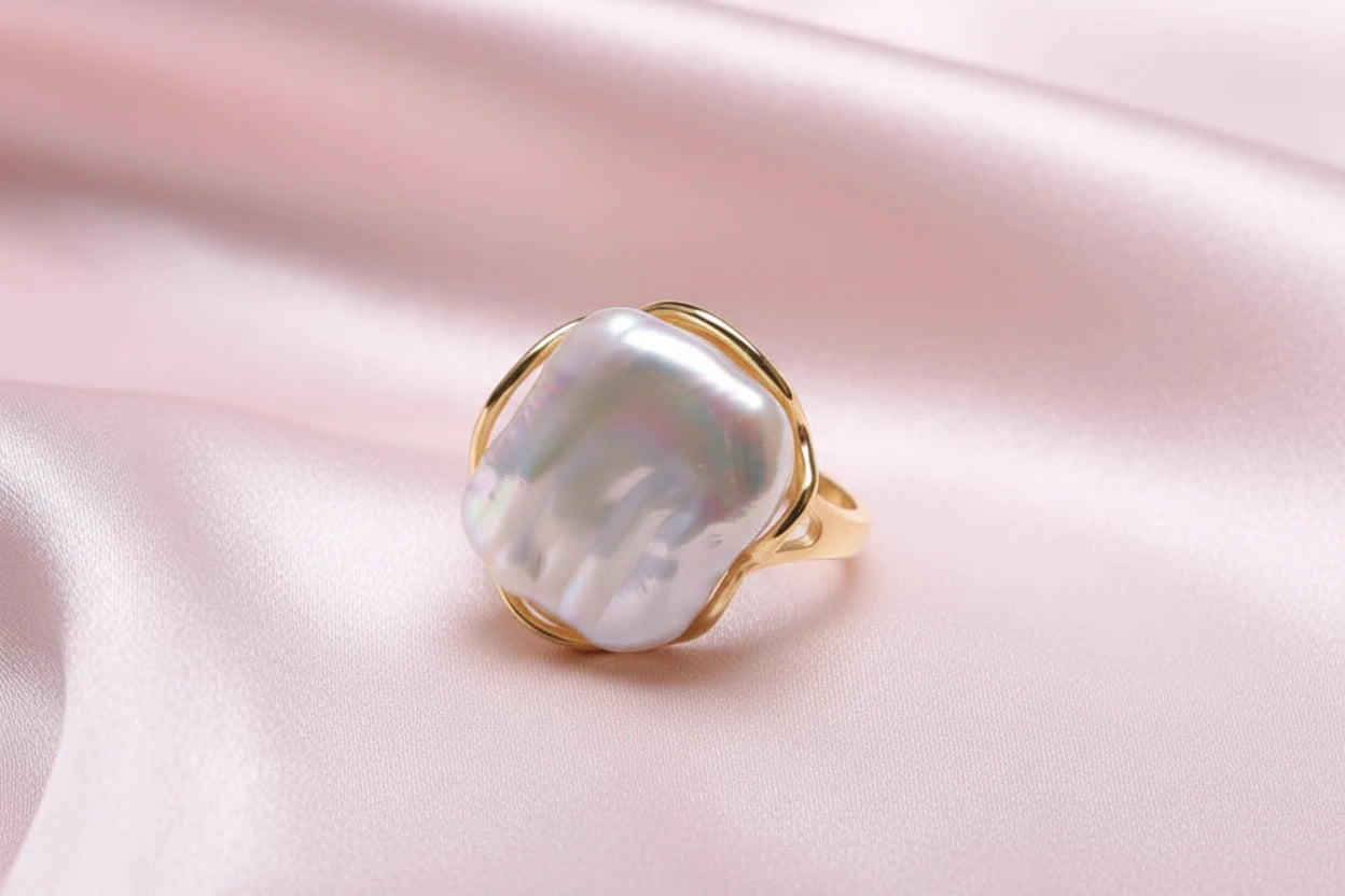 Baroque Square Pearl Ring