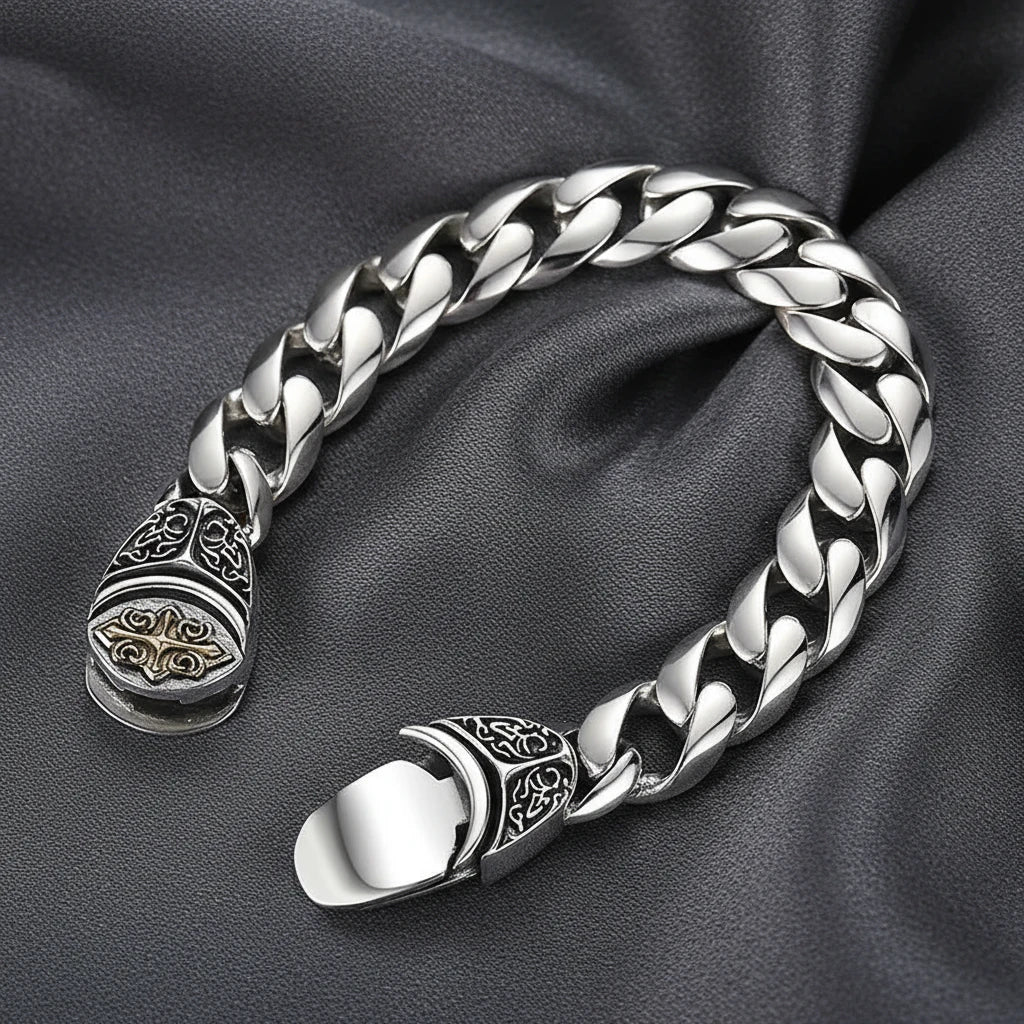 Cuban Link Filigree Cross Bracelet