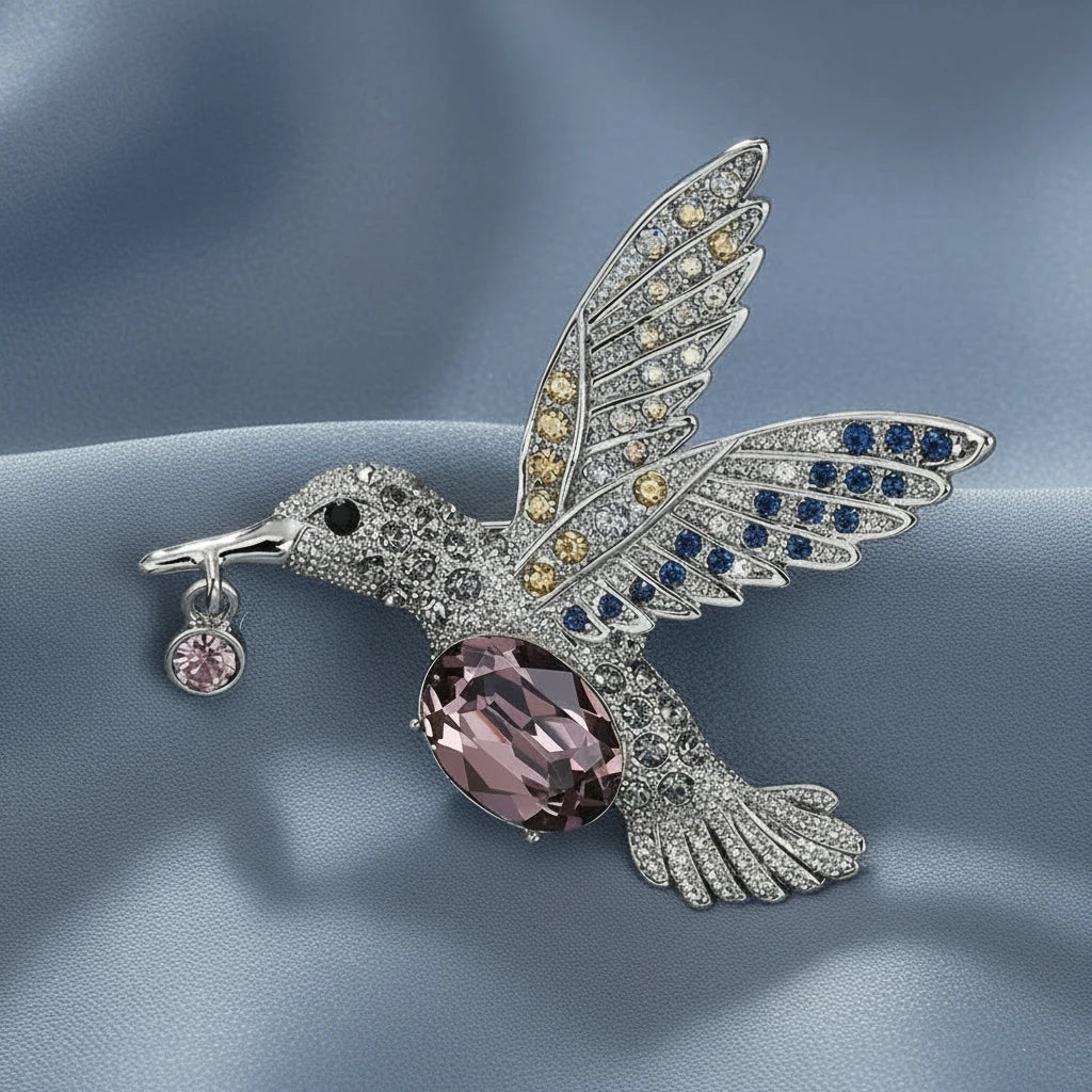 Rhinestone Hummingbird Brooch