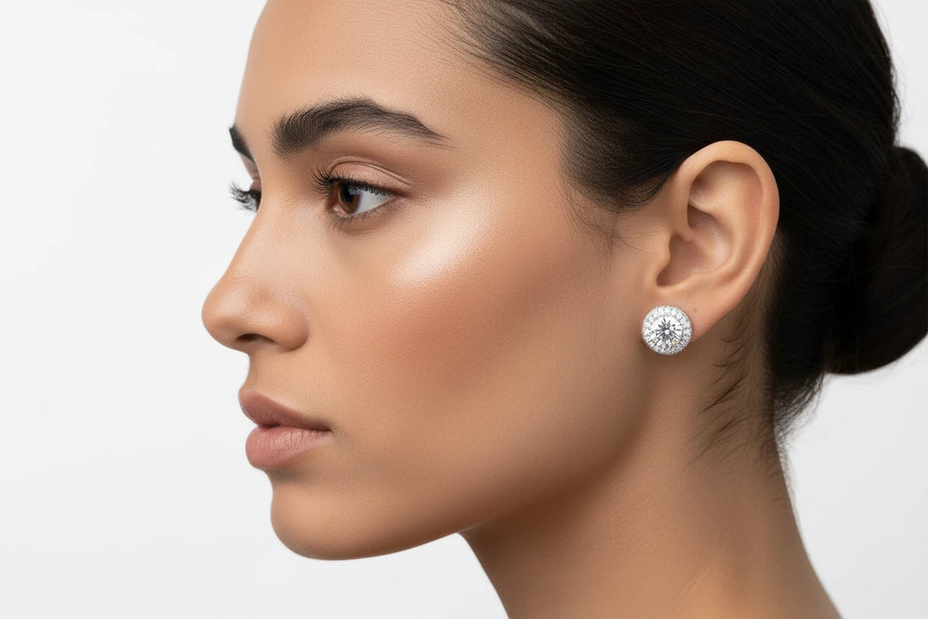 Cubic Zirconia Rondelle Stud Earrings