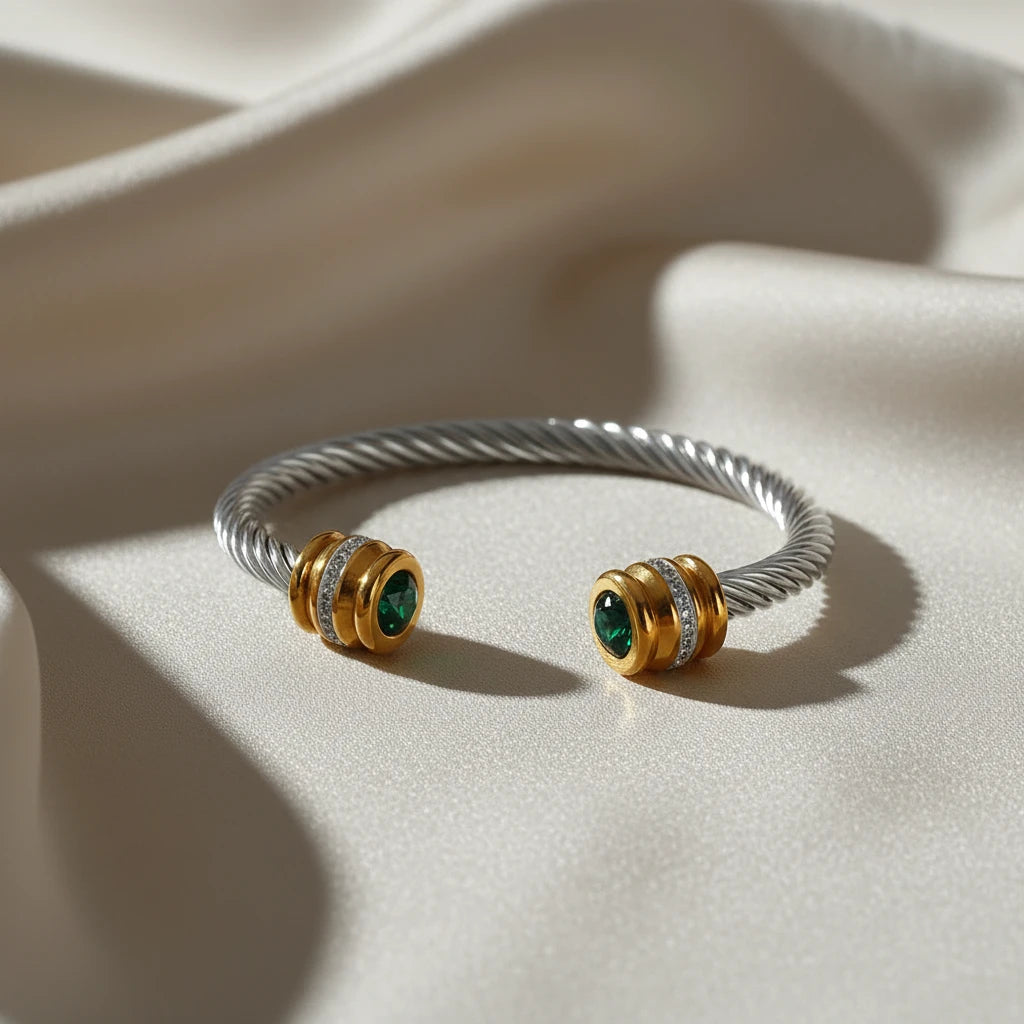 Stainless Steel Wire Bracelet w/Colorful Zirconia