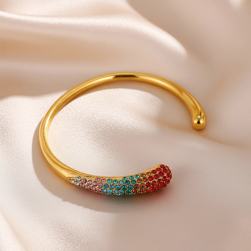 Inlaid Water Droplets Stainless Steel Open Bracelet