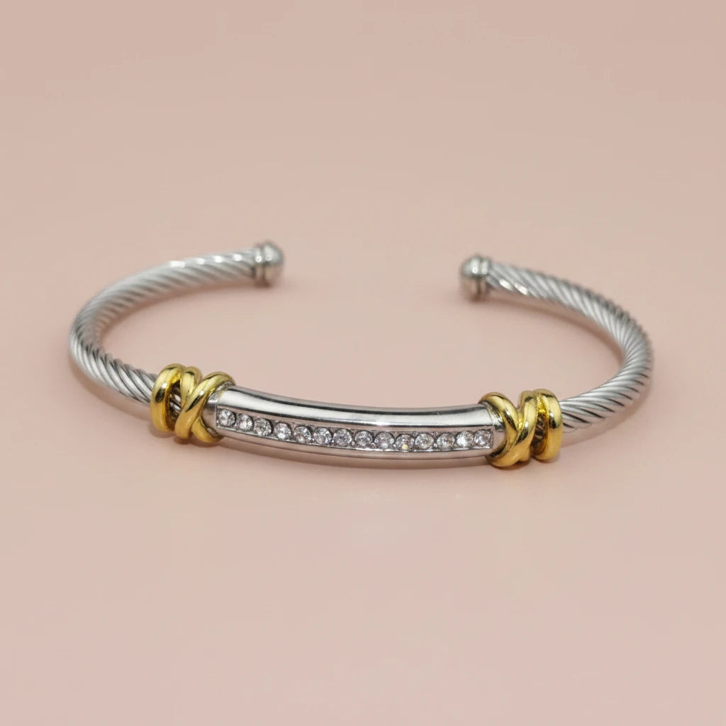 Stainless Steel Twisted Cable Diamond Bracelet