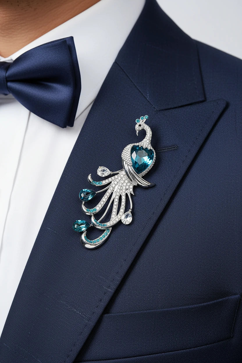 Majestic Peacock Rhinestone Brooch