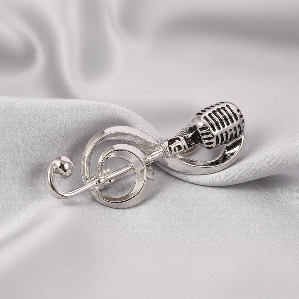 Music Note Microphone Brooch