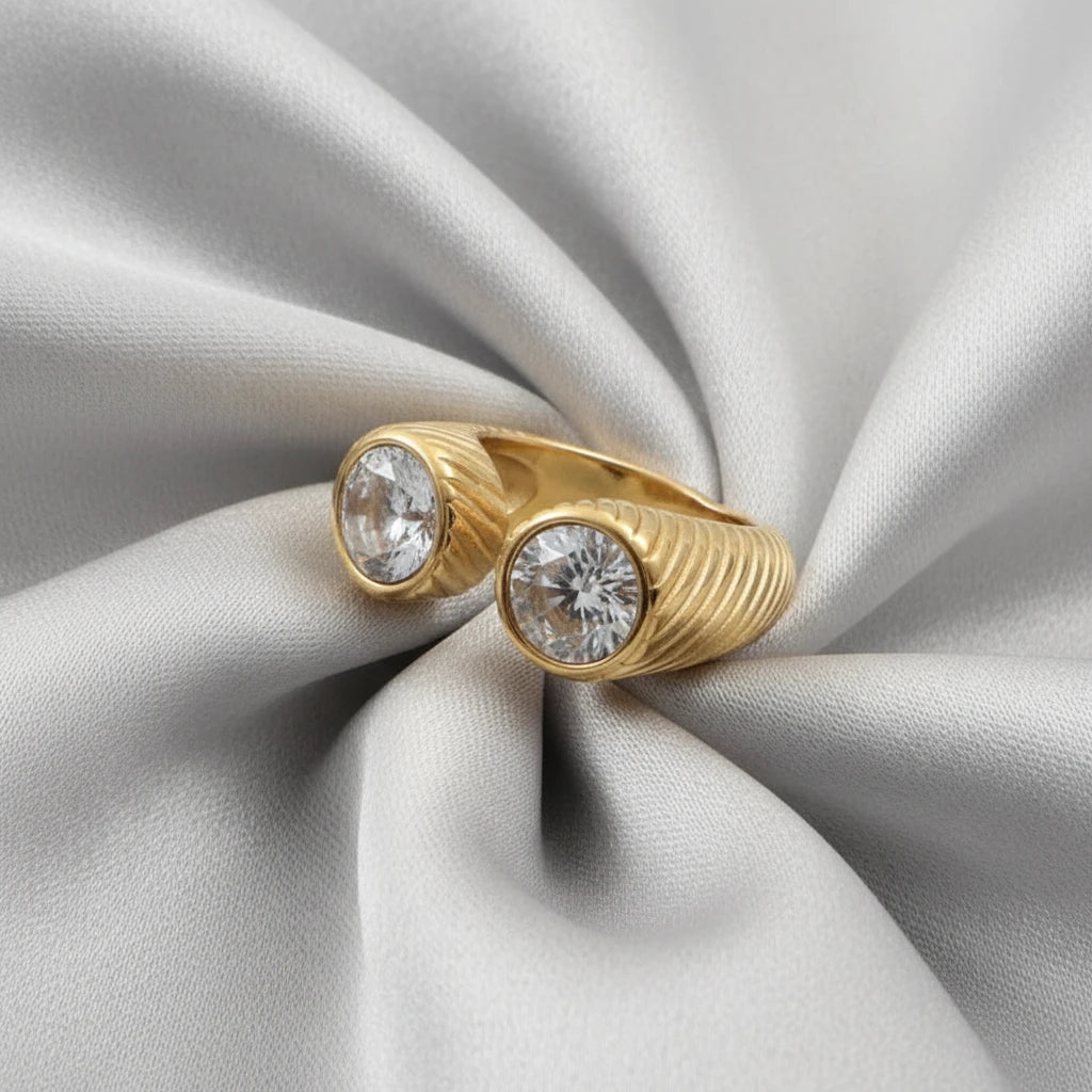 Double Round 18k Zirconia Ring