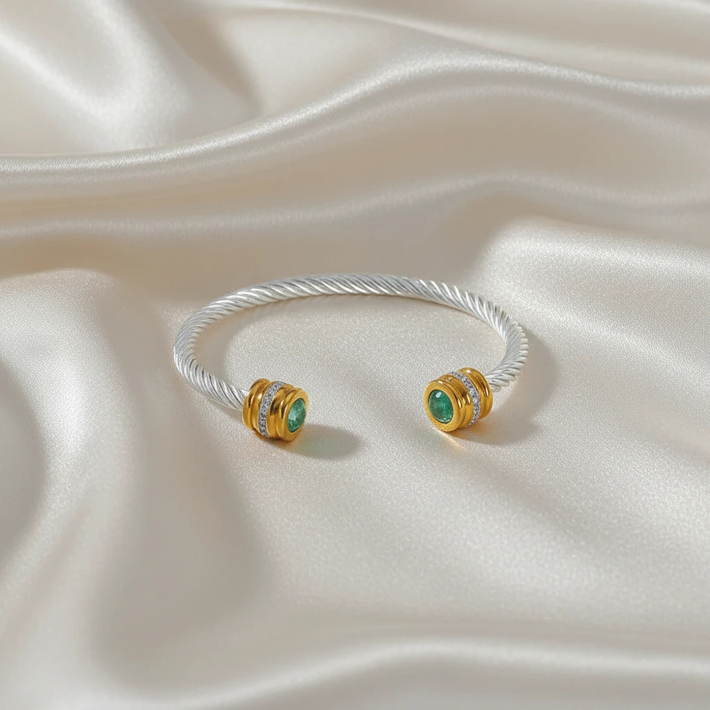 Stainless Steel Wire Bracelet w/Colorful Zirconia
