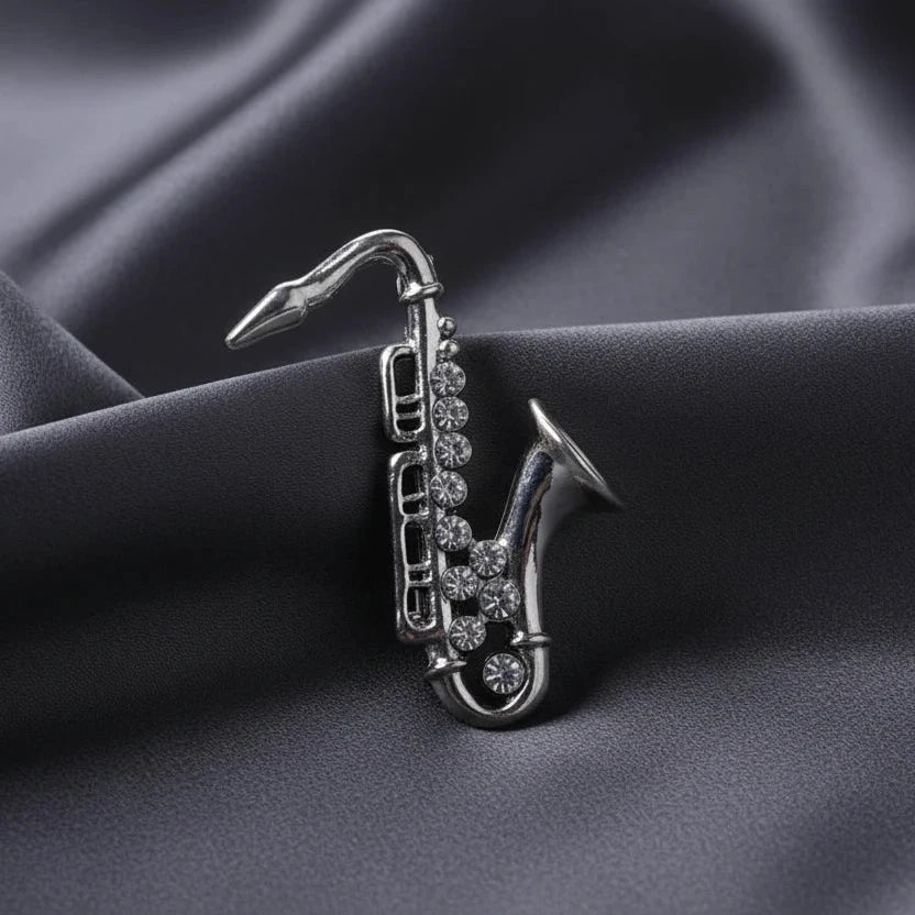 Rhinestone Musical Instrument Brooch