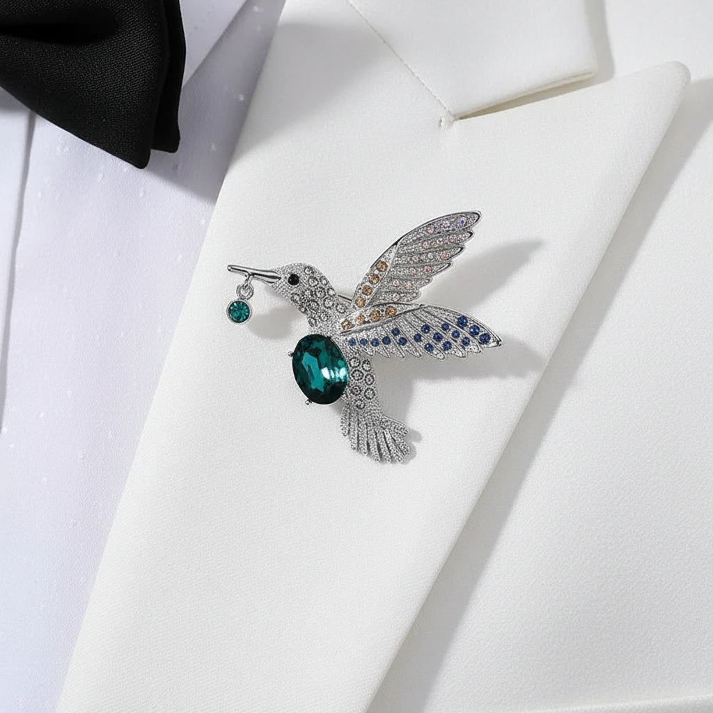 Rhinestone Hummingbird Brooch