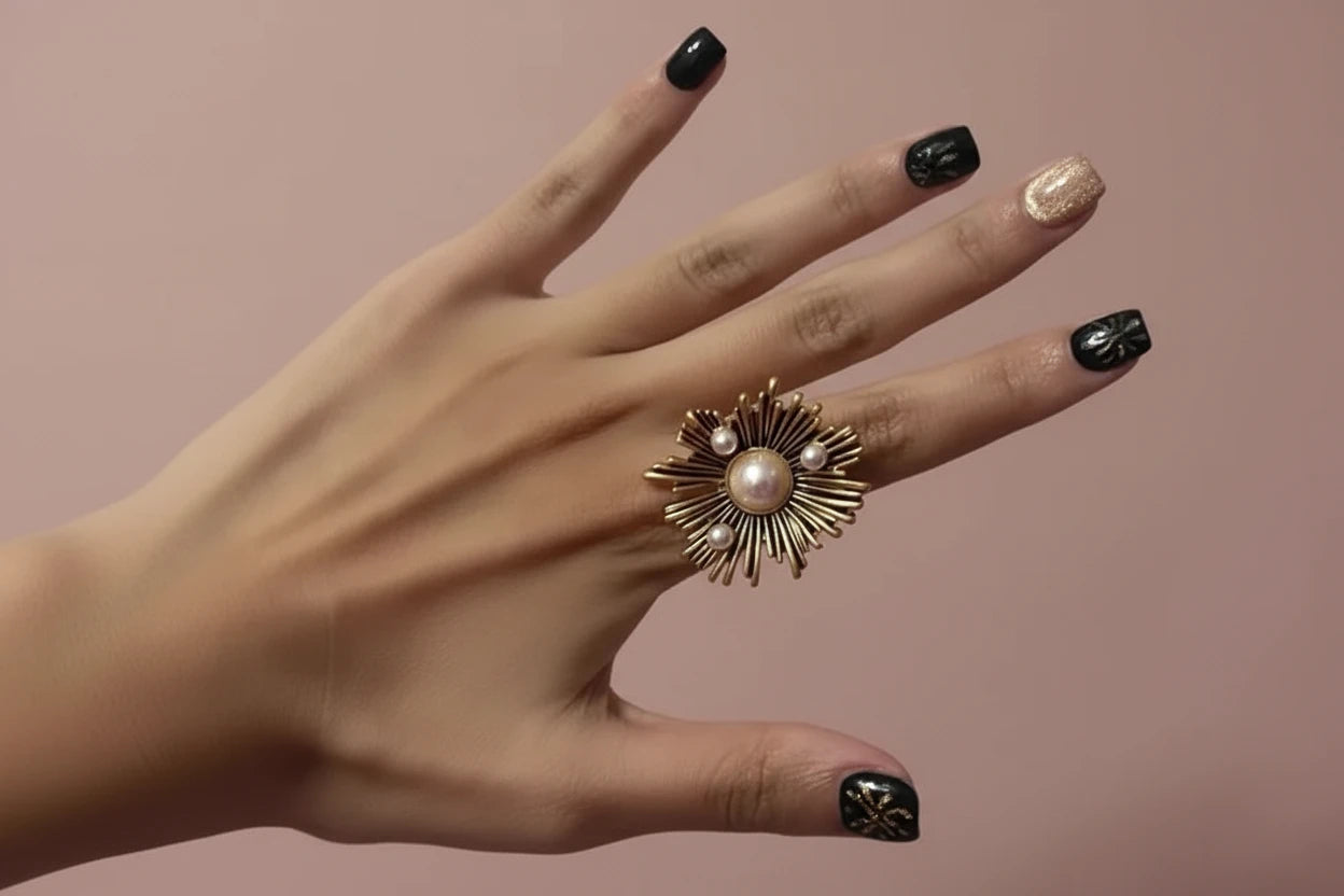 Pearl Geometric Ring & Earrings