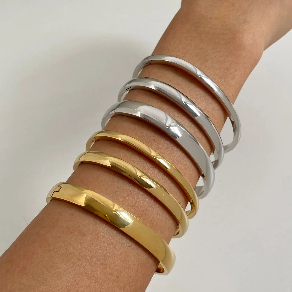 Stainless Steel 14k Gold 3 Piece Stackable Bangle Bracelet