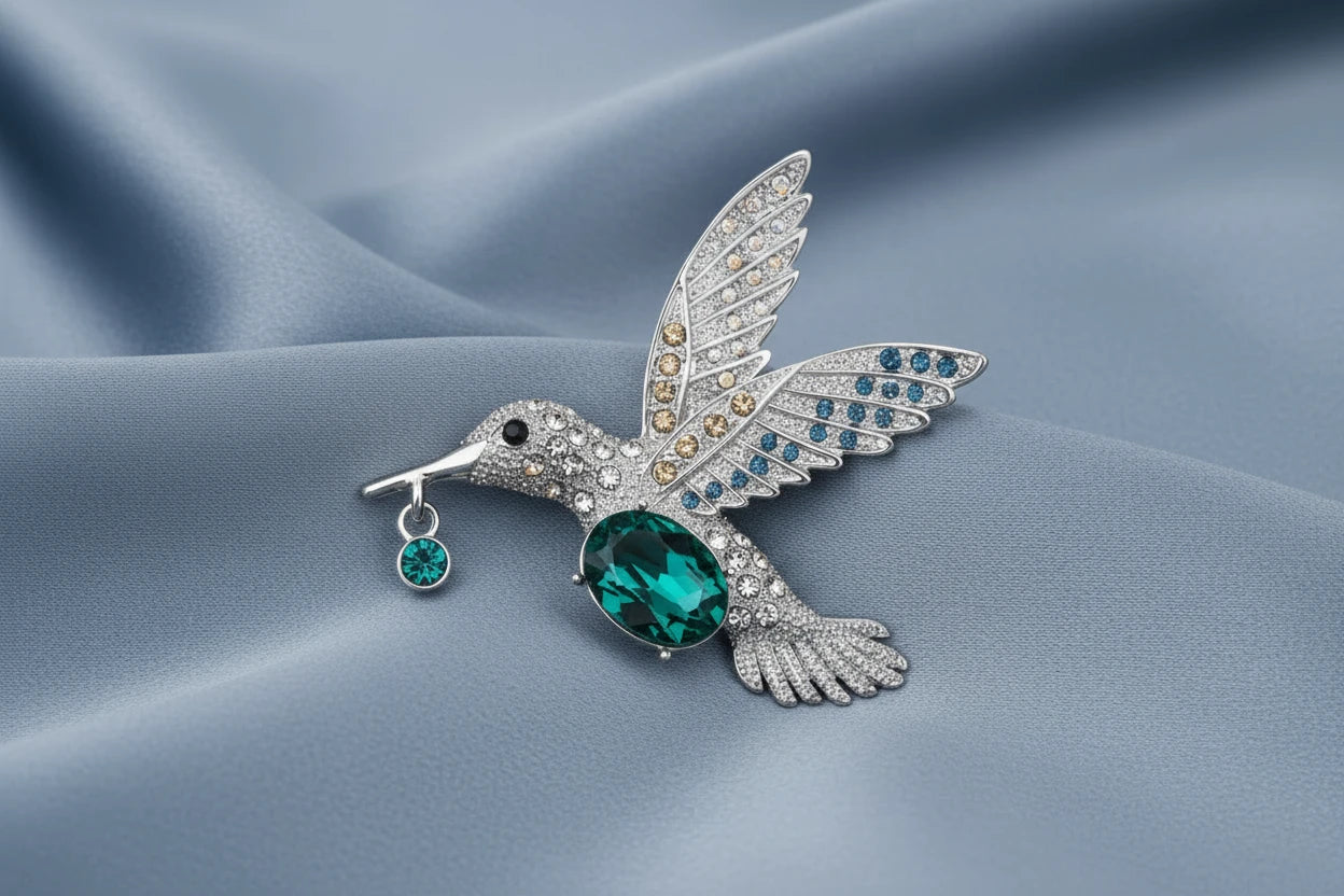 Rhinestone Hummingbird Brooch