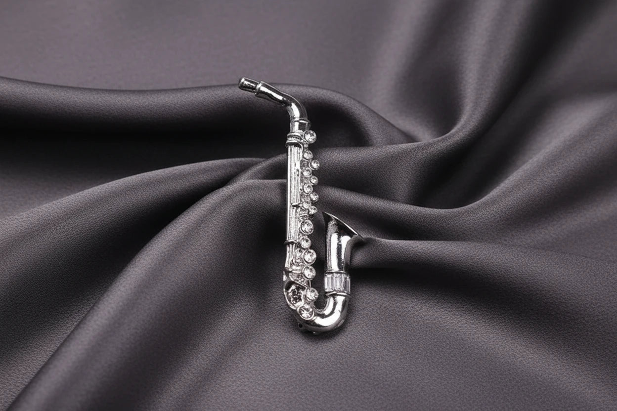 Rhinestone Musical Instrument Brooch