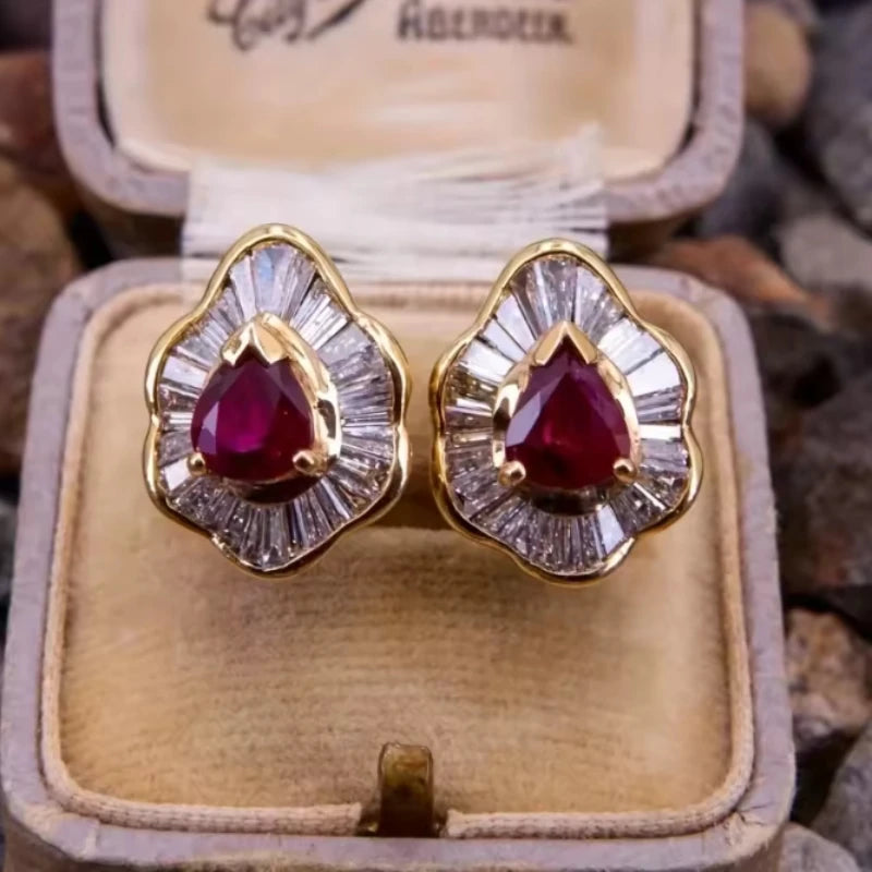 Inlaid Zirconia Ruby Earrings