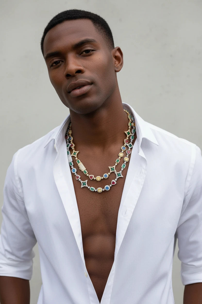 Colorful Gemstones Chain Necklace & Bracelet