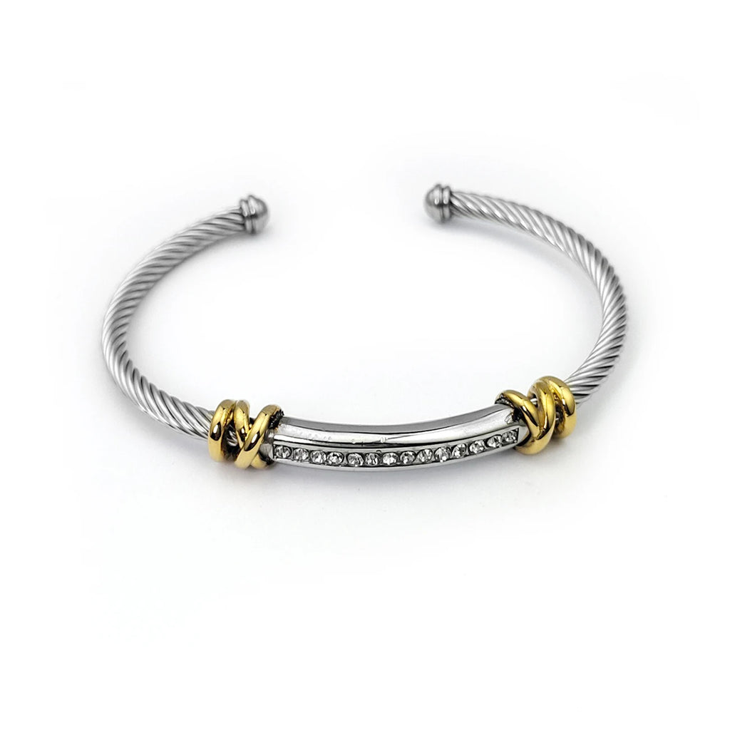 Stainless Steel Twisted Cable Diamond Bracelet