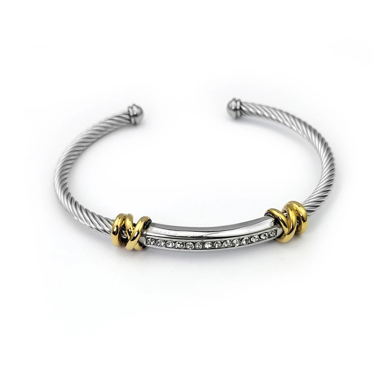 Stainless Steel Twisted Cable Diamond Bracelet