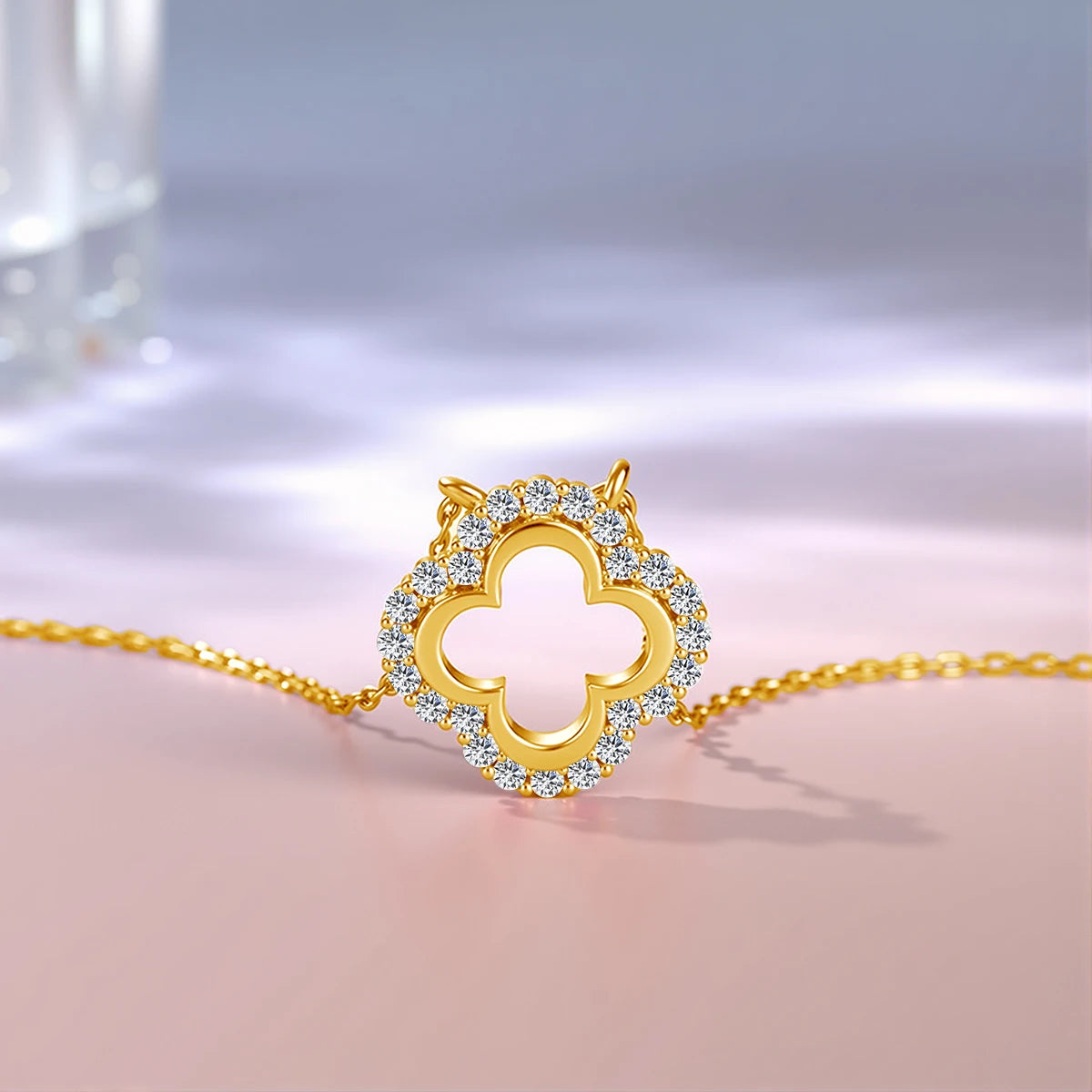 Moissanite 18k PVD Four Leaf Clover Necklace