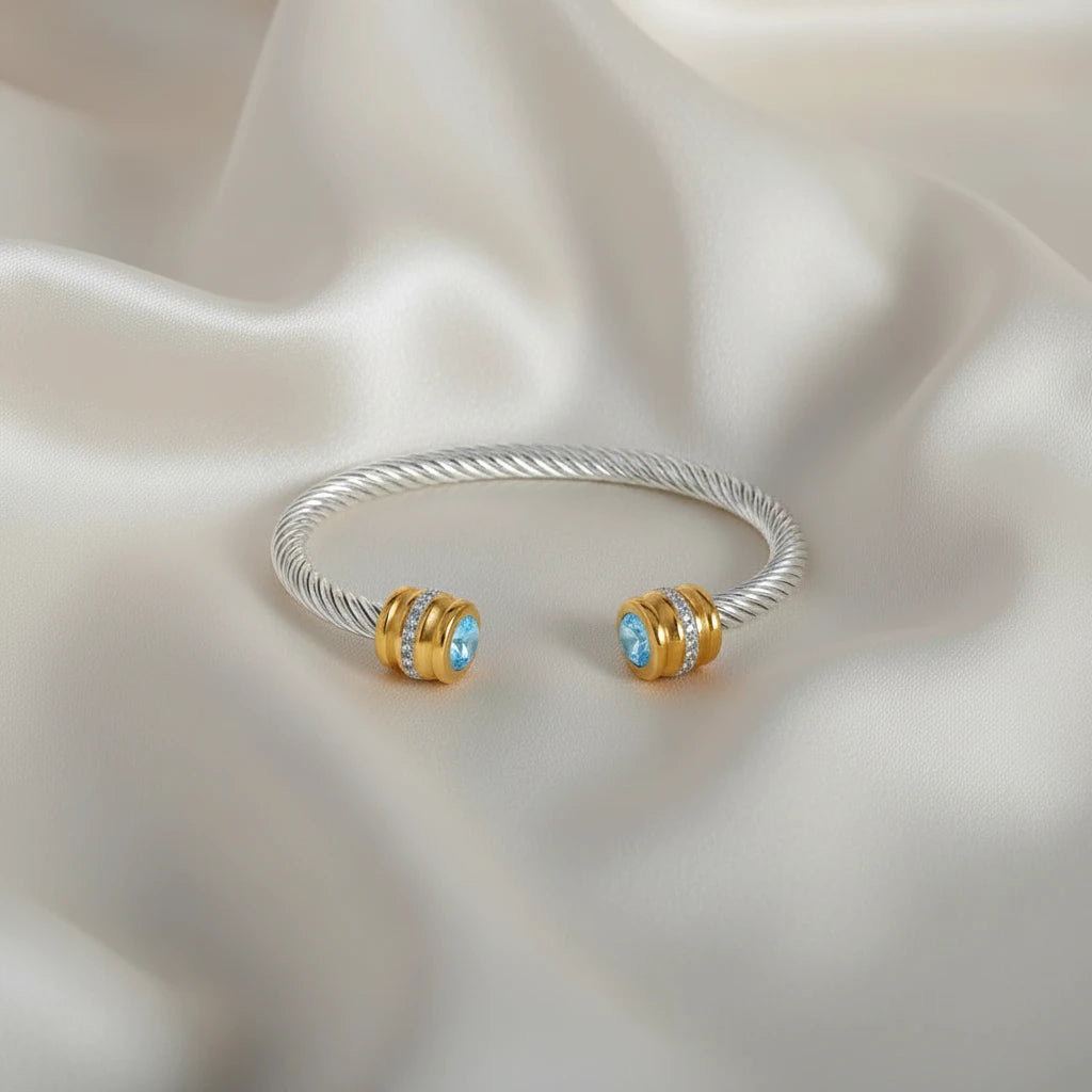 Stainless Steel Wire Bracelet w/Colorful Zirconia