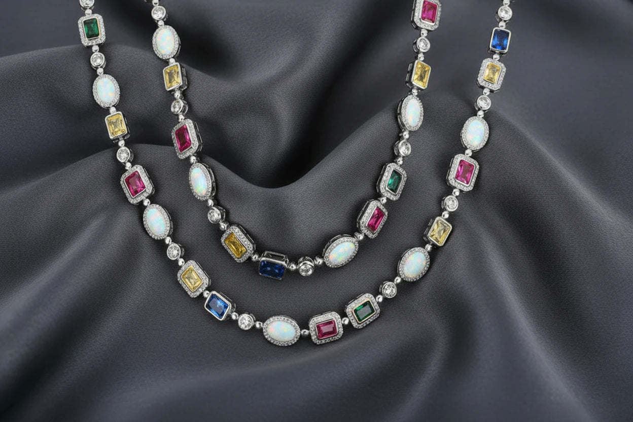 Colorful Gemstones Chain Necklace & Bracelet