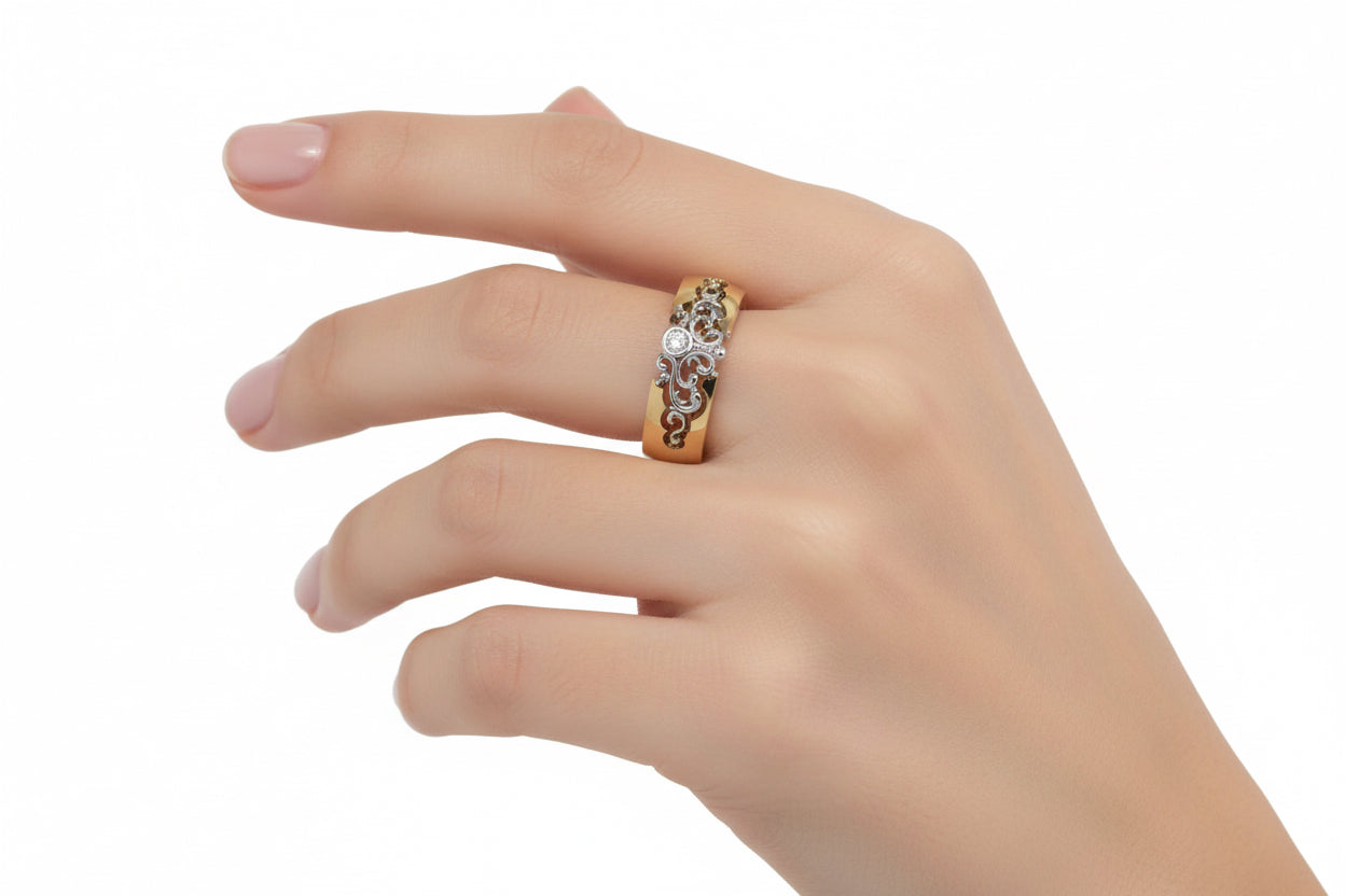 Two-Tone Inlaid Hollow Ring