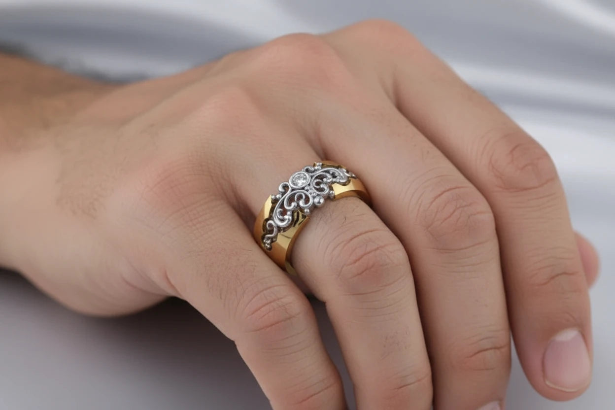 Two-Tone Inlaid Hollow Ring