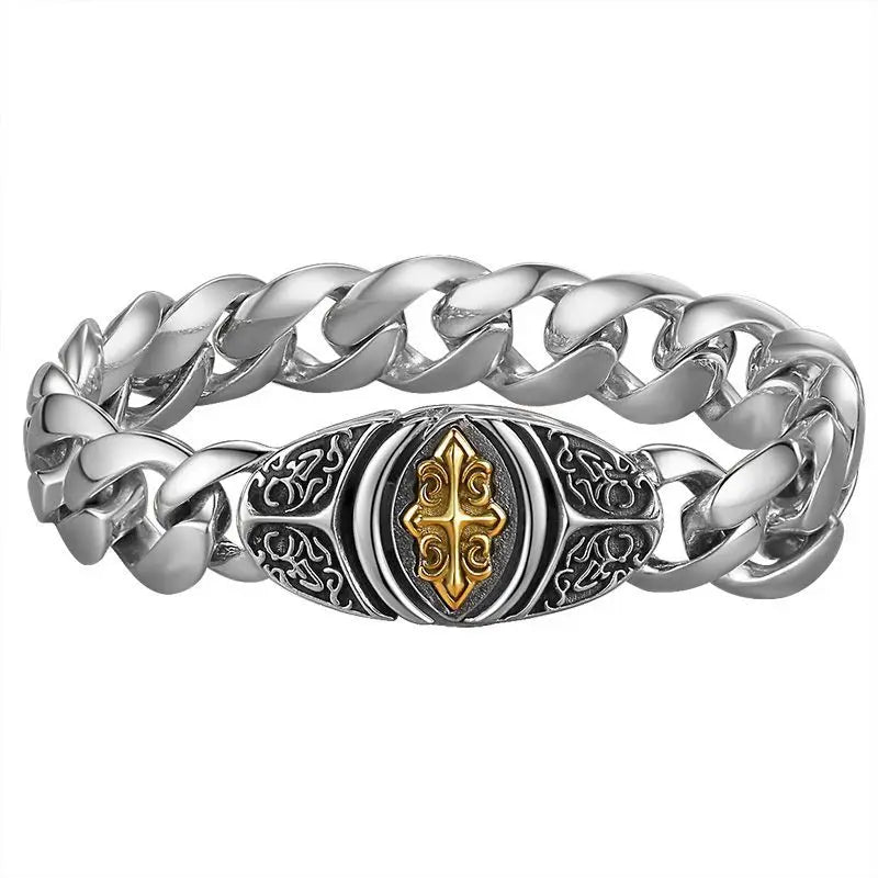 Cuban Link Filigree Cross Bracelet