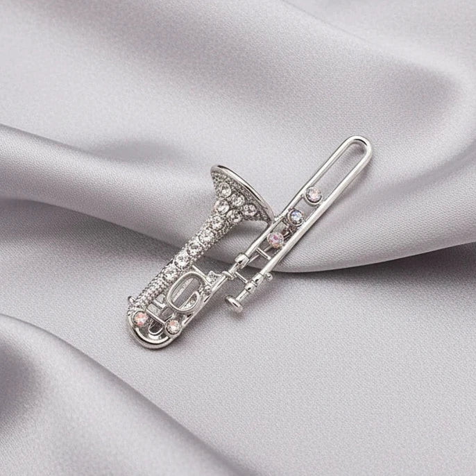 Rhinestone Musical Instrument Brooch