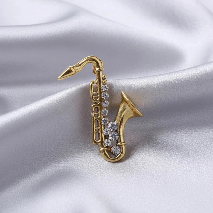Rhinestone Musical Instrument Brooch