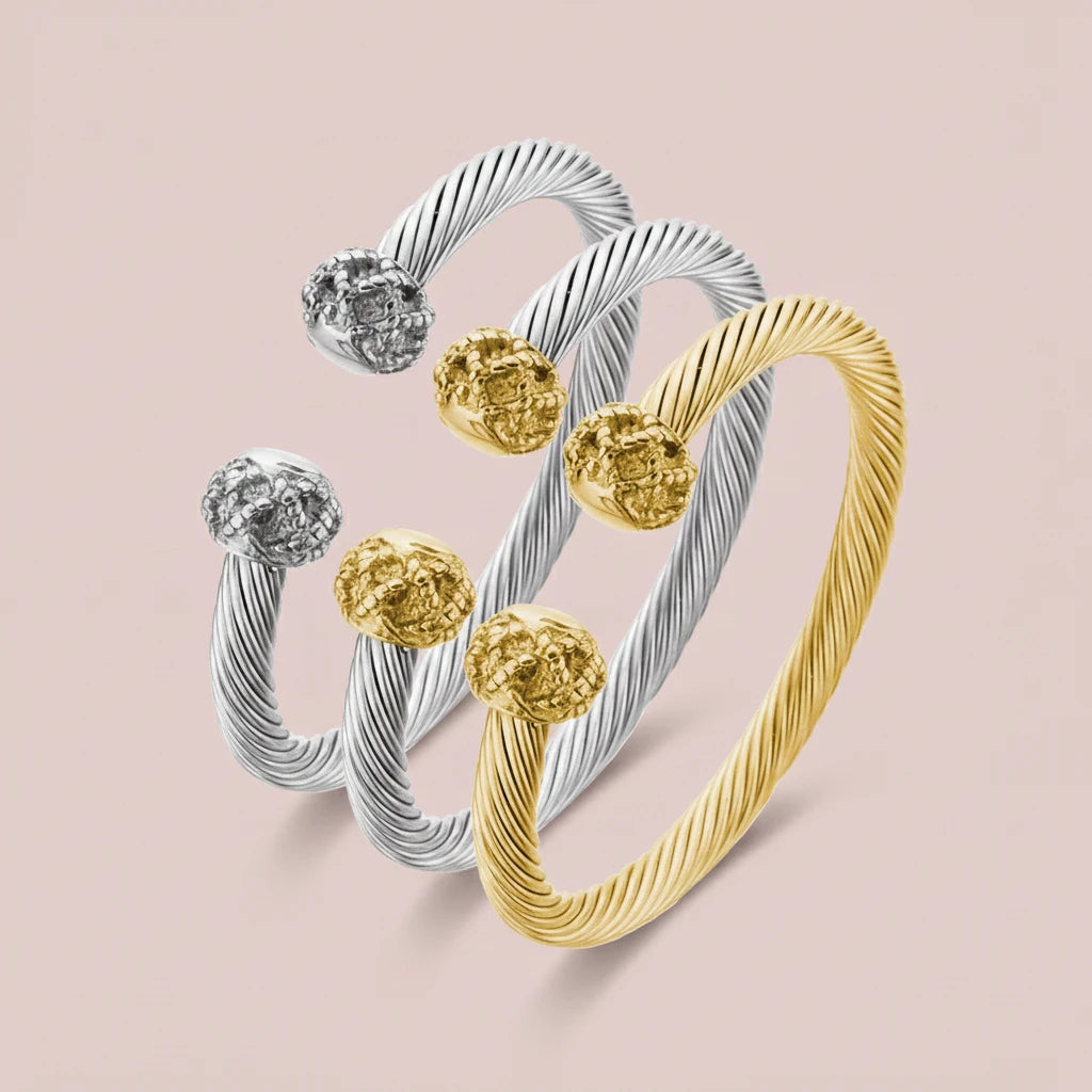 Braided Charm Open Cuff Stainless Steel Stackable Bracelet