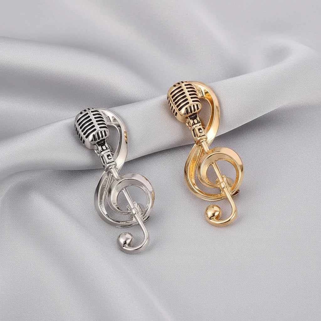 Music Note Microphone Brooch