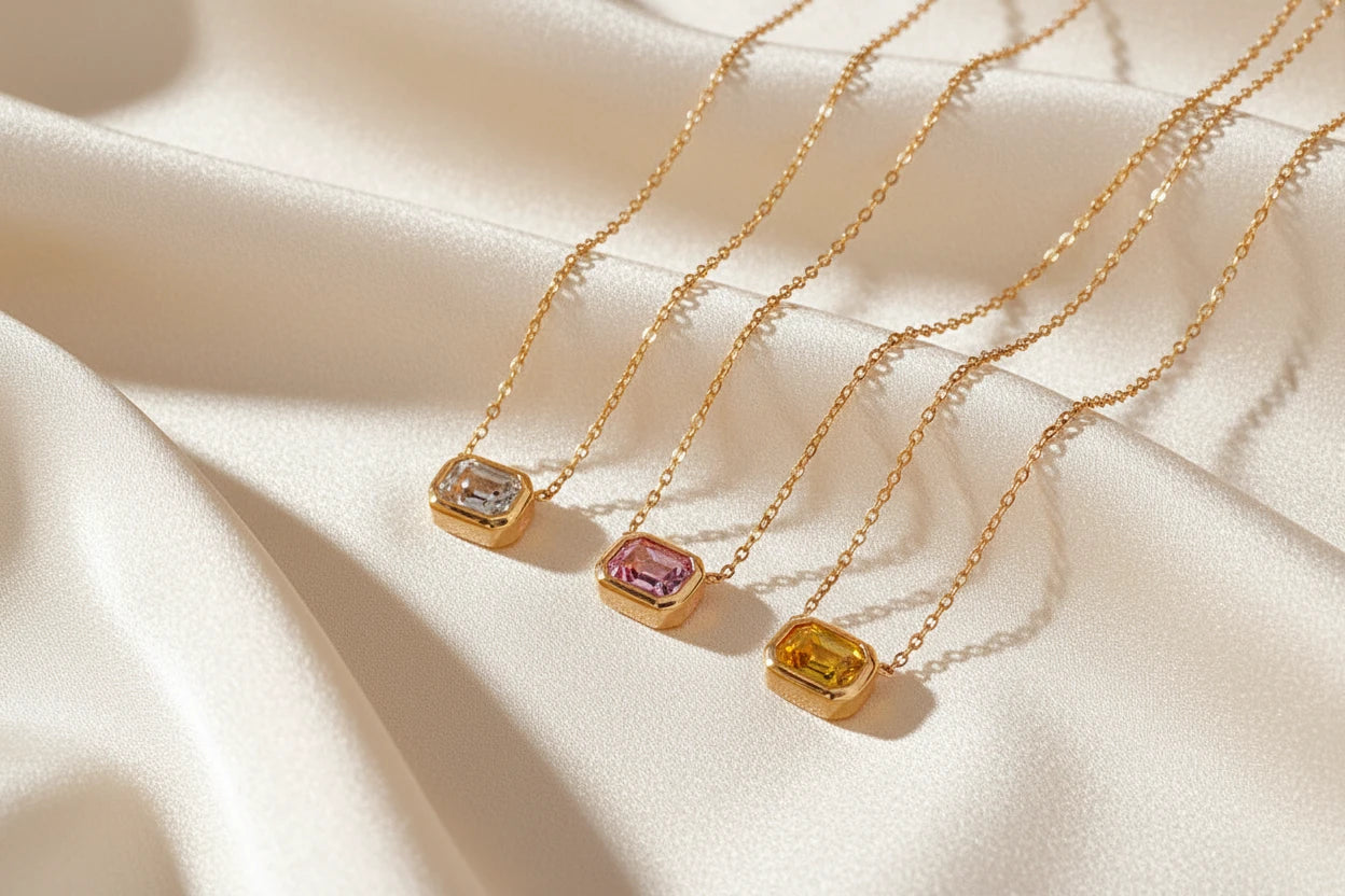 14K Gold Square Pendant Necklace