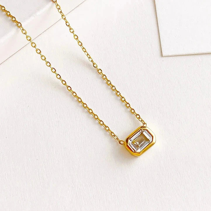 14K Gold Square Pendant Necklace
