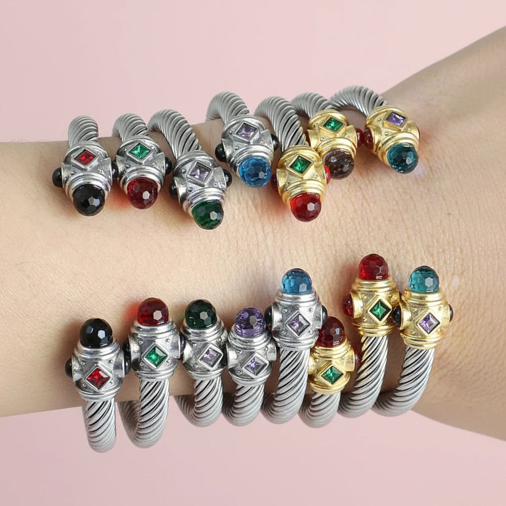 Wire Twist Adjustable Luxury Gemstone Bracelet