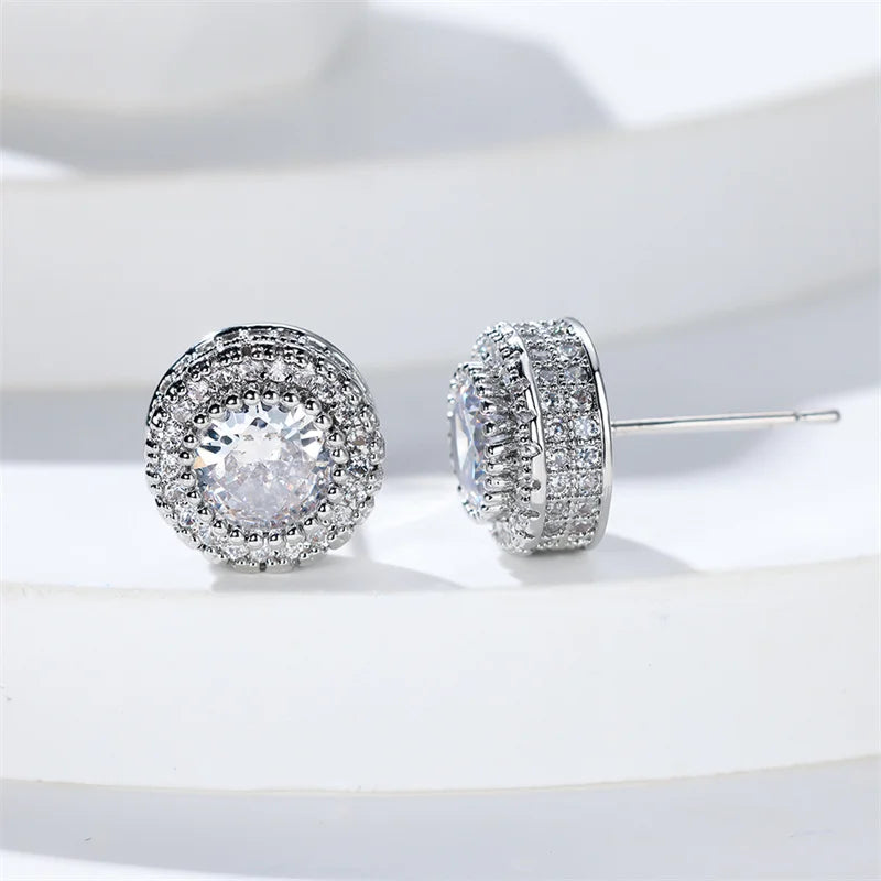 Cubic Zirconia Rondelle Stud Earrings