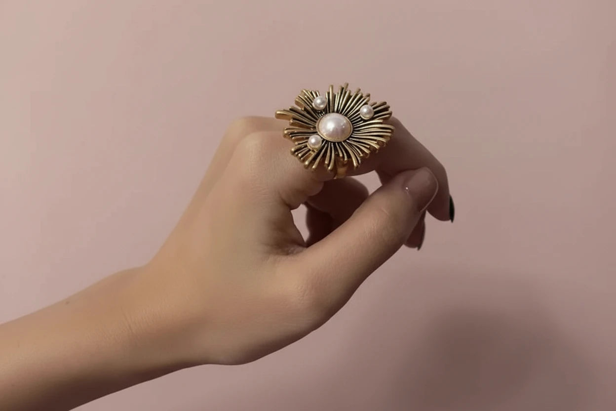 Pearl Geometric Ring & Earrings