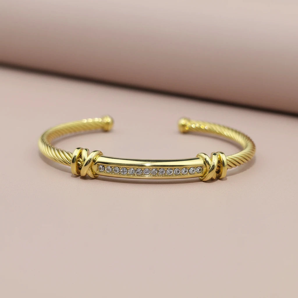Stainless Steel Twisted Cable Diamond Bracelet
