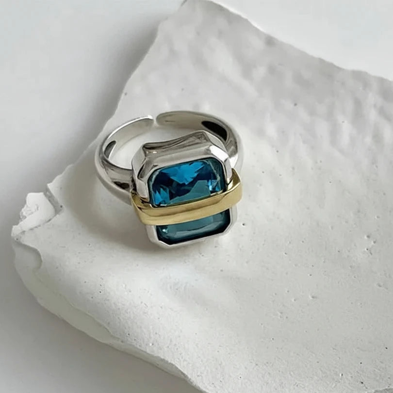 Blue Zirconia Square Ring