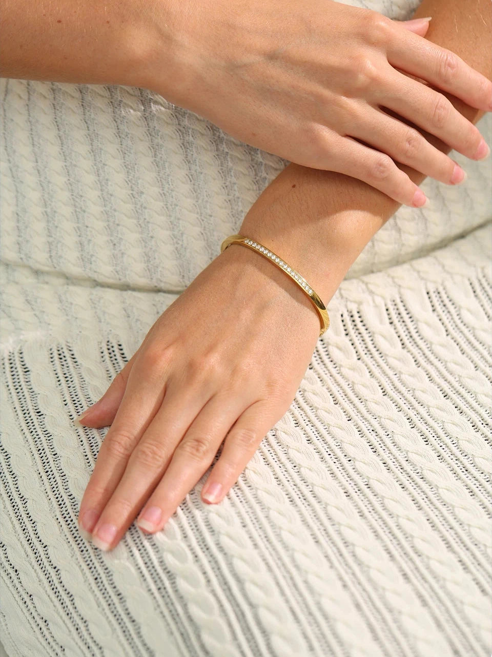 Rounded Square Colorful Zirconia Stainless Steel Bangle Bracelet