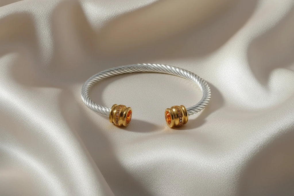 Stainless Steel Wire Bracelet w/Colorful Zirconia