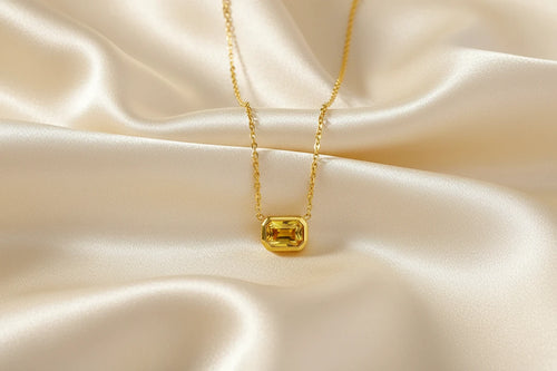 14K Gold Square Pendant Necklace