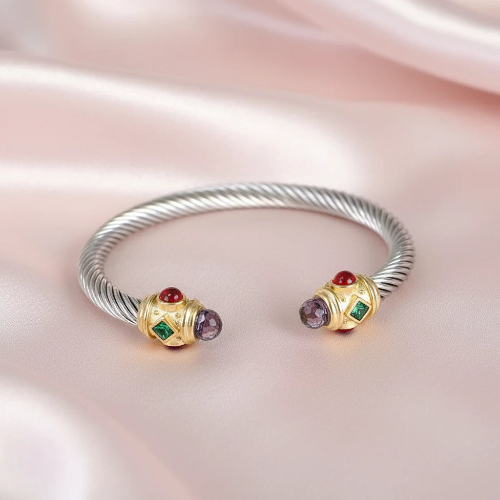 Wire Twist Adjustable Luxury Gemstone Bracelet