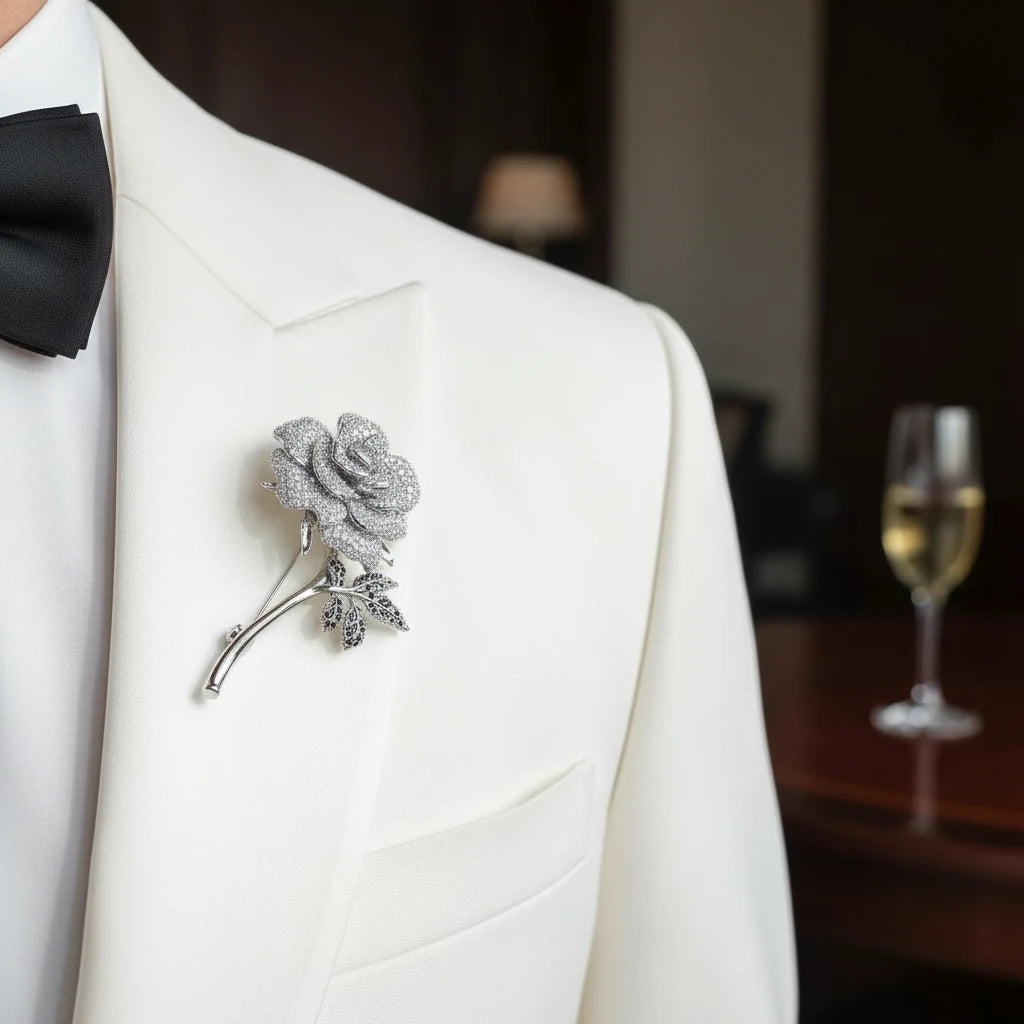 Rhinestone Rose Flower Brooch