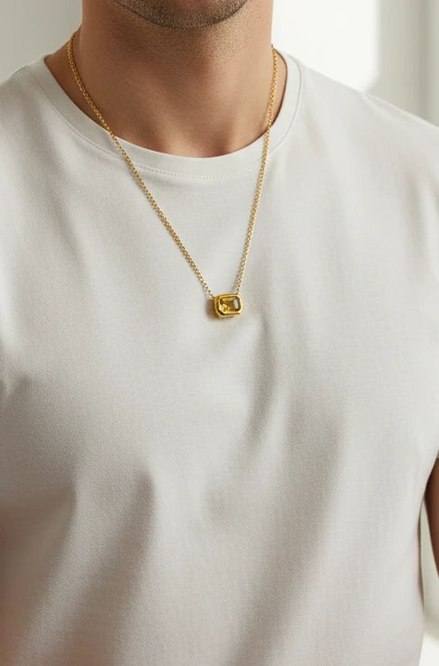 14K Gold Square Pendant Necklace