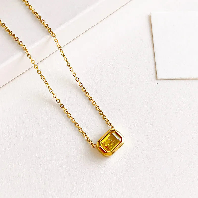 14K Gold Square Pendant Necklace