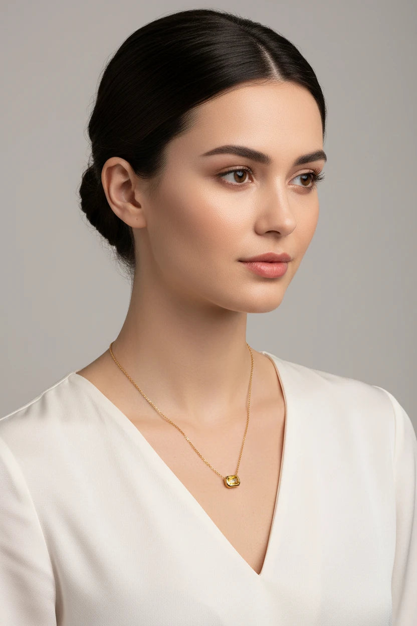 14K Gold Square Pendant Necklace