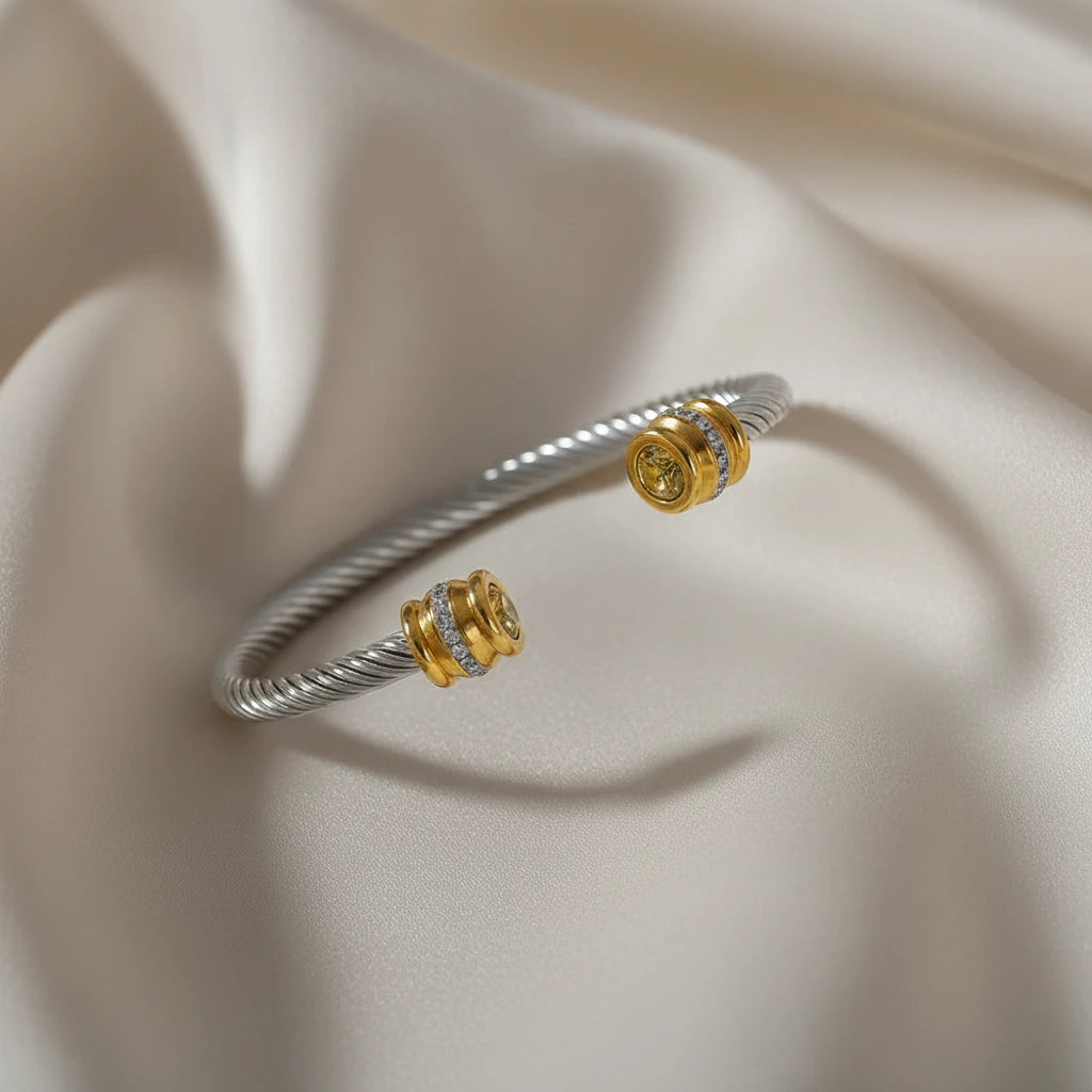 Stainless Steel Wire Bracelet w/Colorful Zirconia