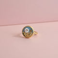 French Romance Oil Painting Pearl Enamel Ring